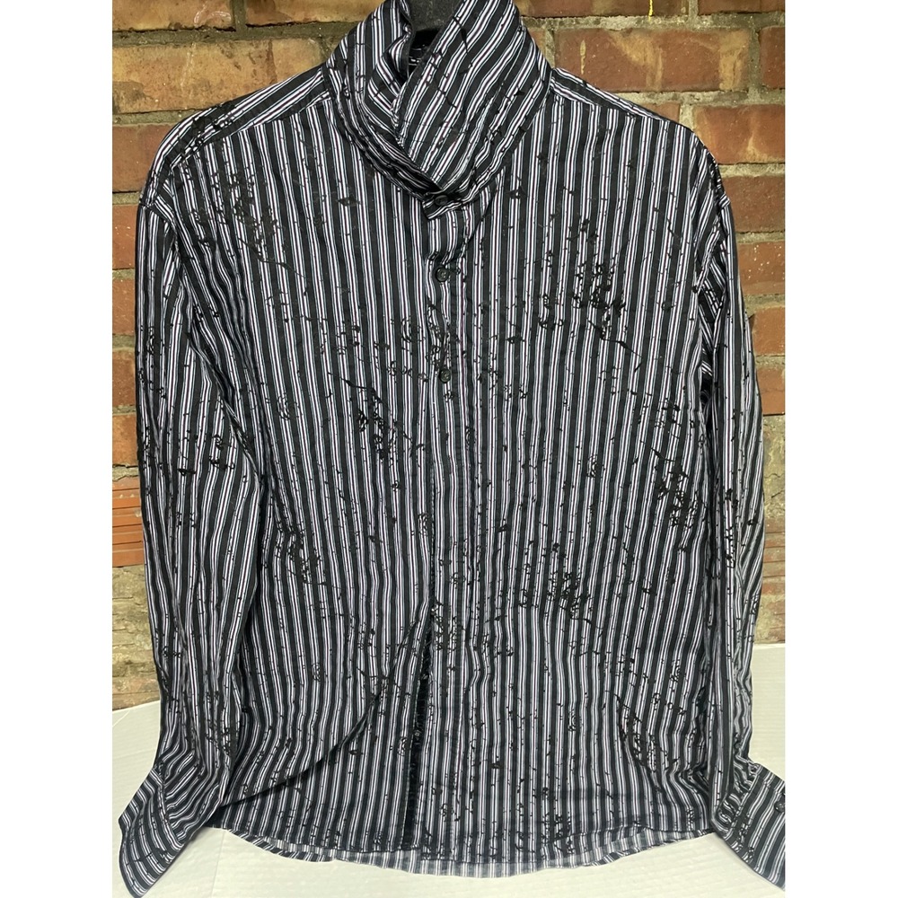 Blue Shark Mens XL T XLT Striped Button Down Shirt‎ Bamboo Print